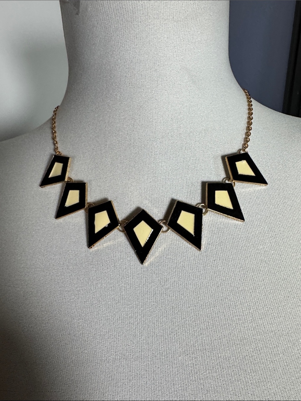 Geometric Black and Cream Statement Necklace